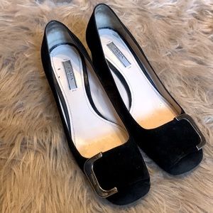 Prada Suede Square Toe Block Heels